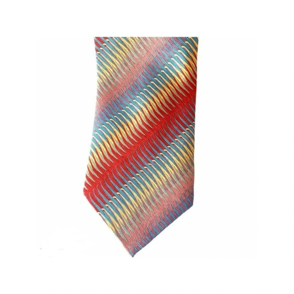 Daniel De Fasson Multicolor Designer Tie Bold Wave Stripe Mens Necktie Vintage S - Picture 2 of 6